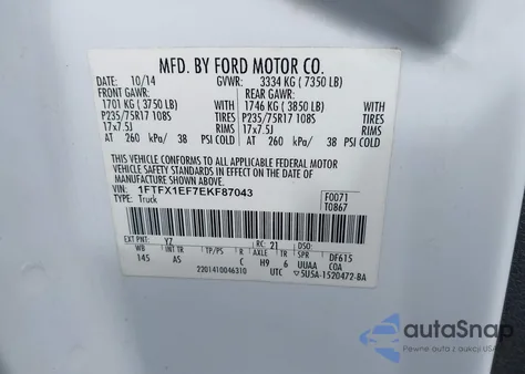 2014 Ford F-150 Xl из США, поврежденный, VIN 1FTFX1EF7EKF87043